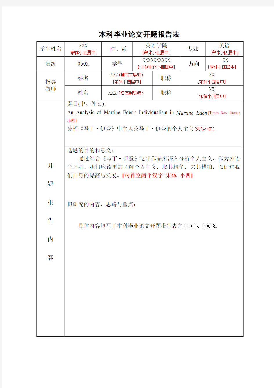 本科毕业论文开题报告表