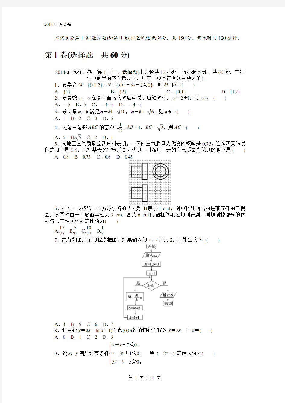 2014年高考数学全国二卷(理科)完美版