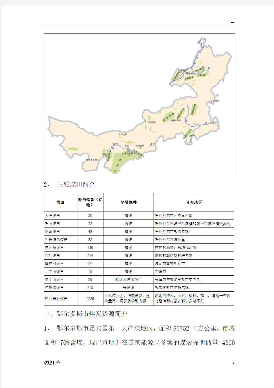 内蒙古自治区煤炭资源及其西部地区煤炭铁路运输简介