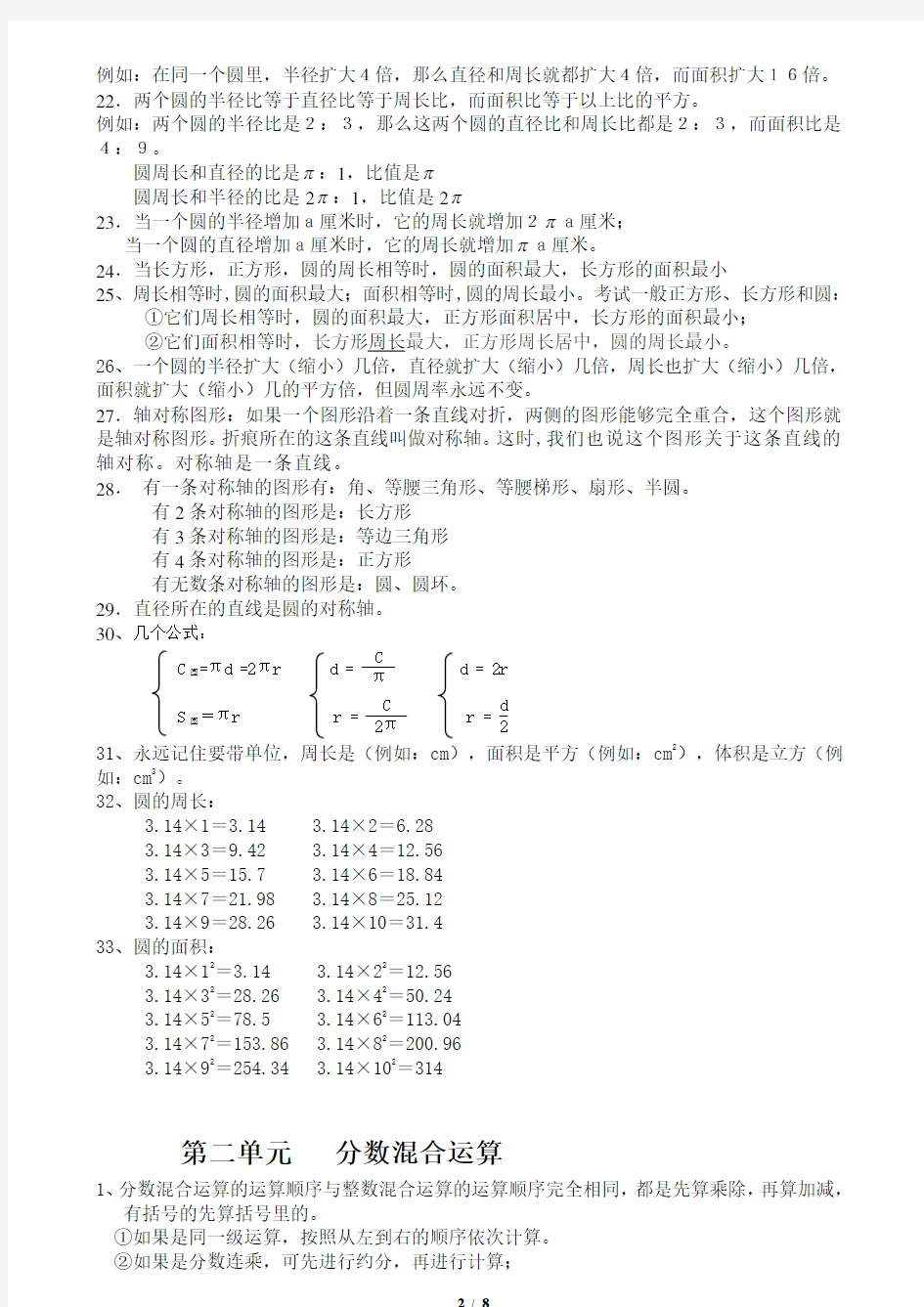 2017年新版北师大版数学六年级上册知识点总结