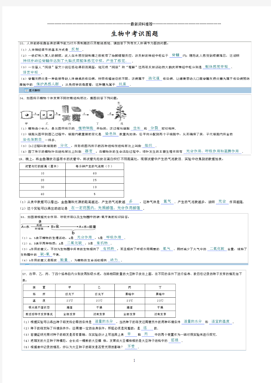 生物历年中考图题汇总精编版