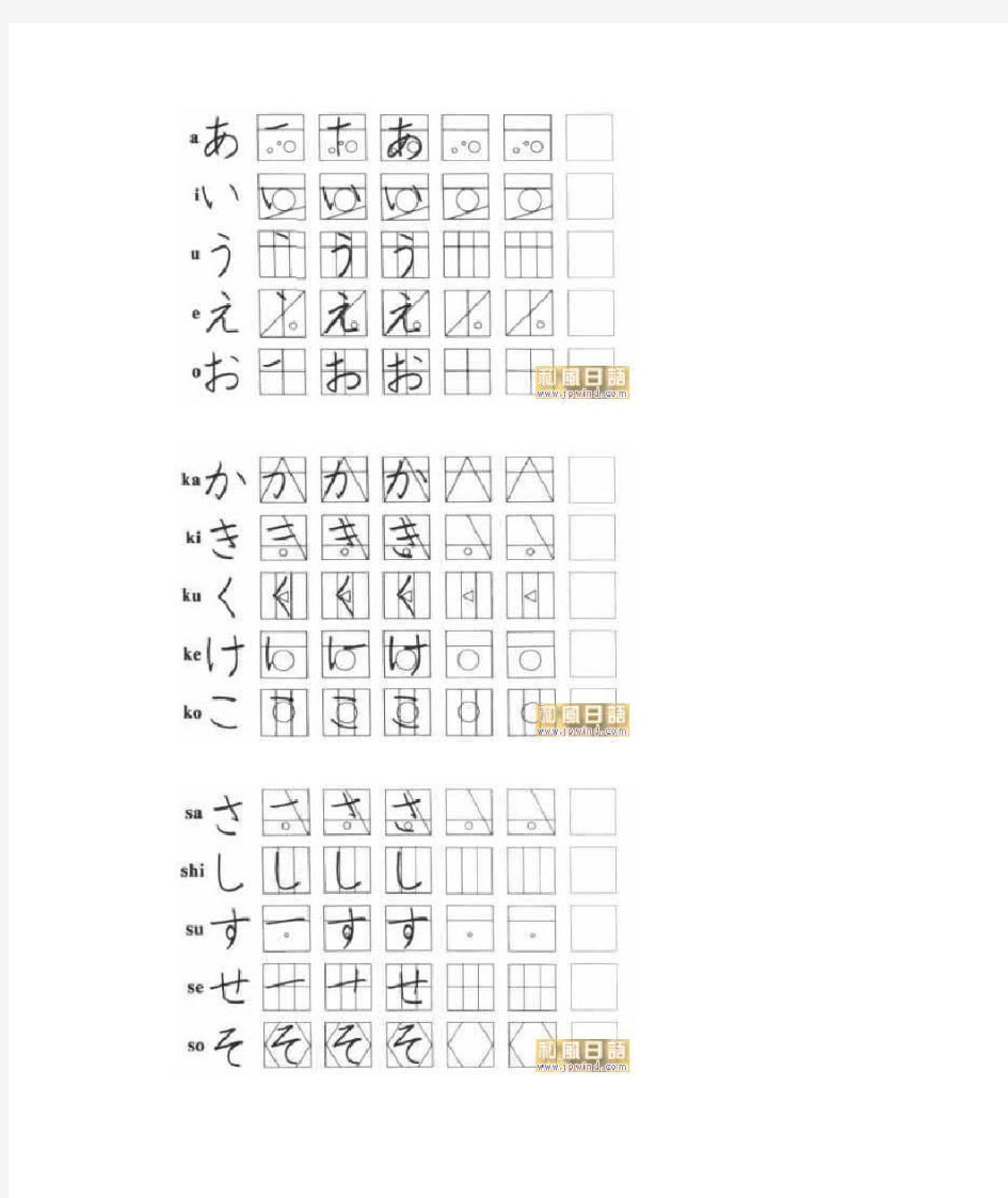 日语五十音图书写练习
