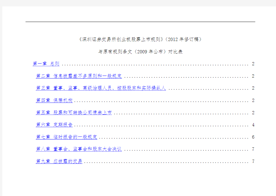 创业板股票上市细则新旧条文对照表文件