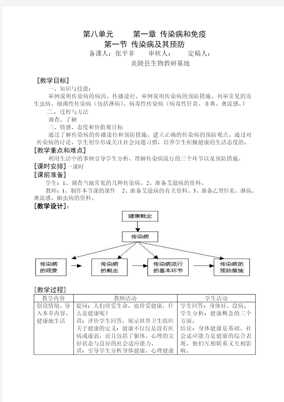 人教版新课标八年级生物下册第八单元第一章教案