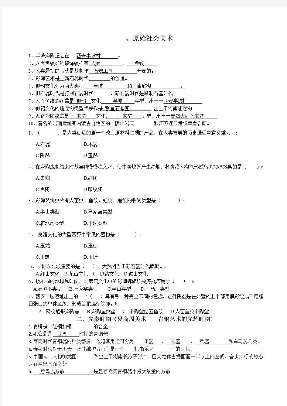 中国美术史分章考试试题