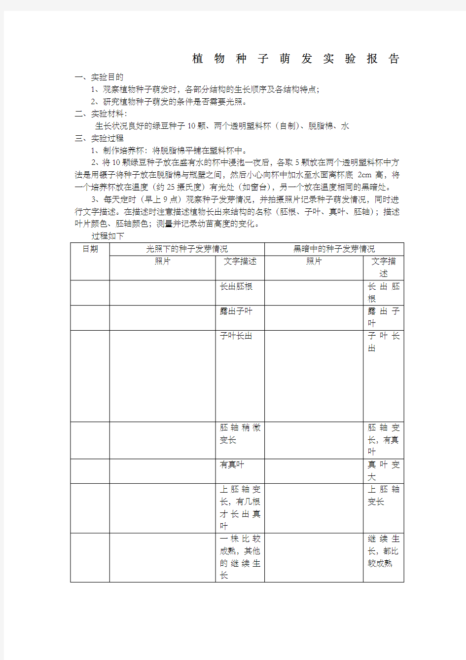 植物种子萌发实验报告