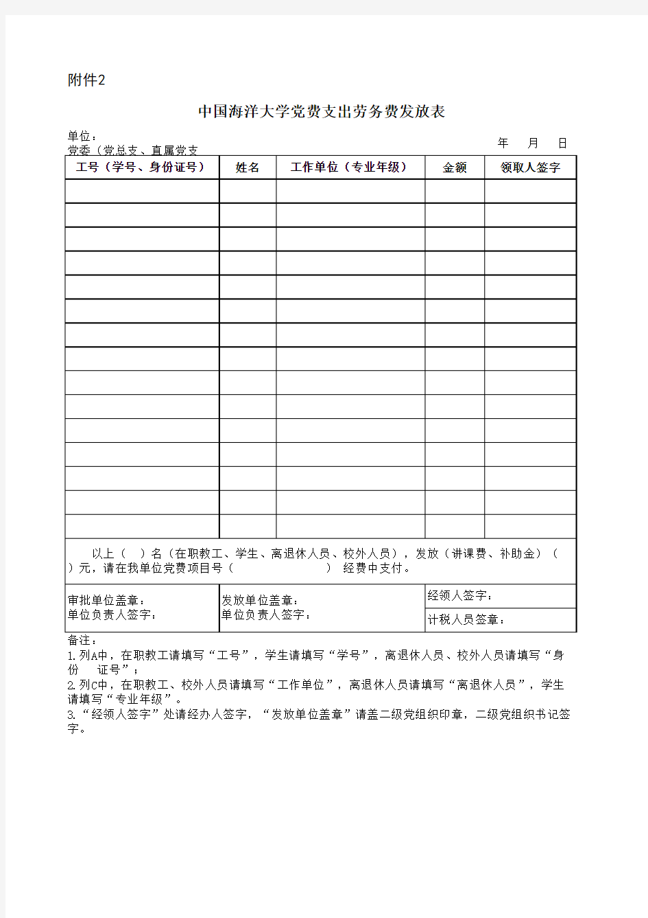 党费支出劳务费发放表