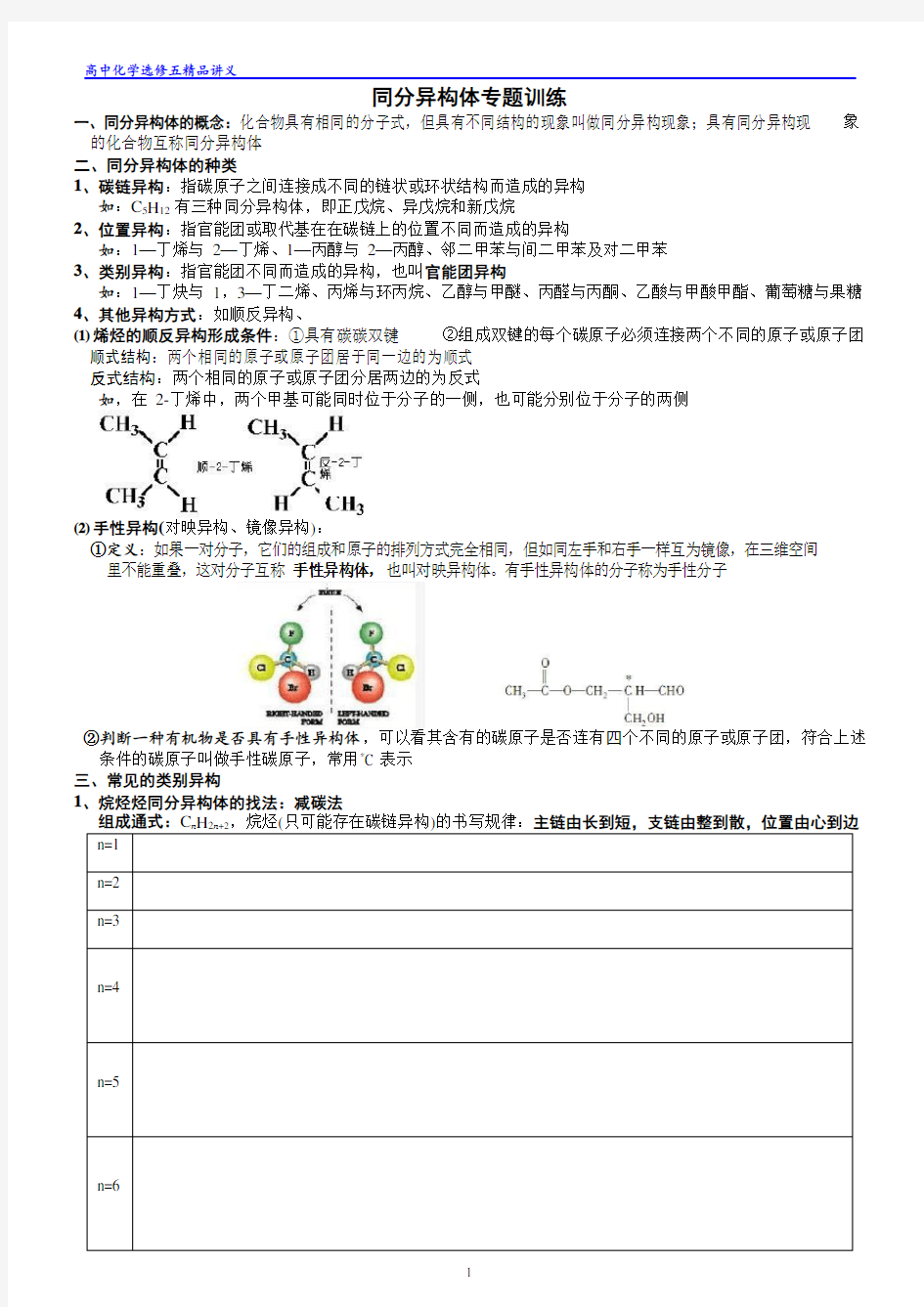 同分异构体专题训练