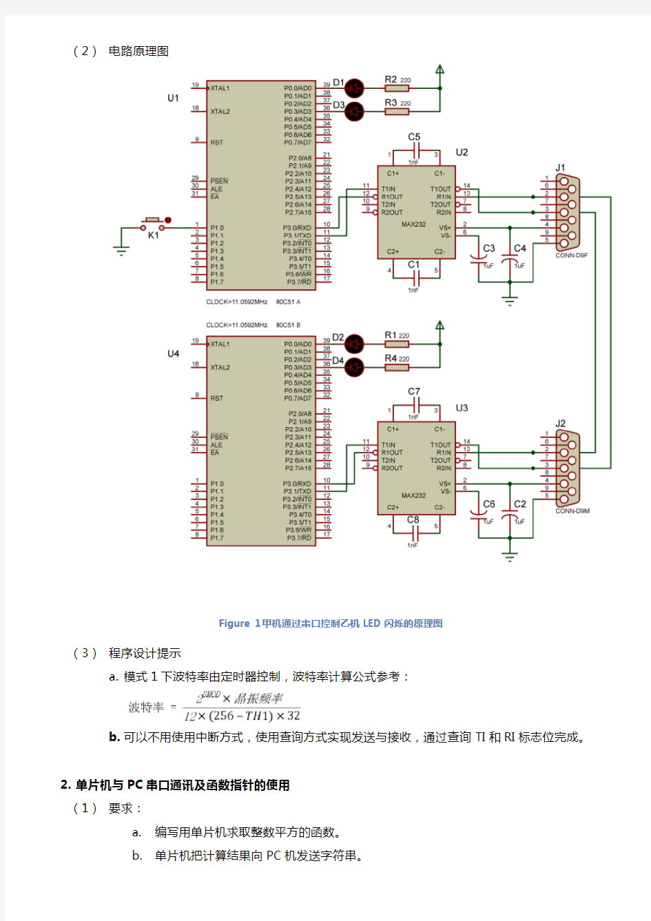 单片机串行通信实验报告(实验要求、原理、仿真图与例程)