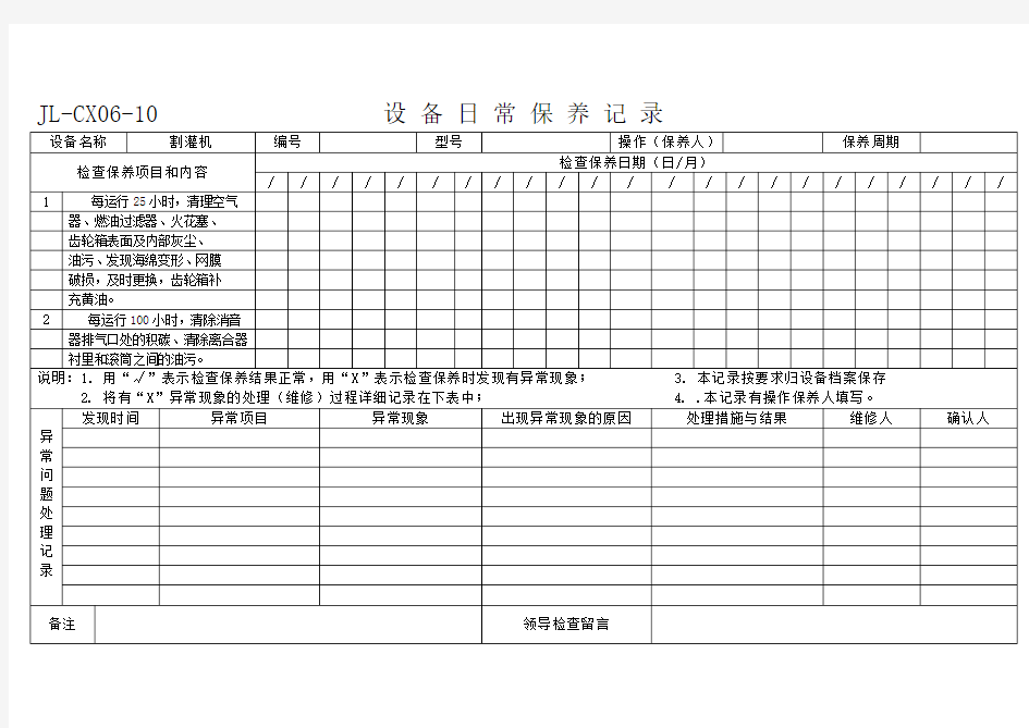 设备日常保养记录模板.doc