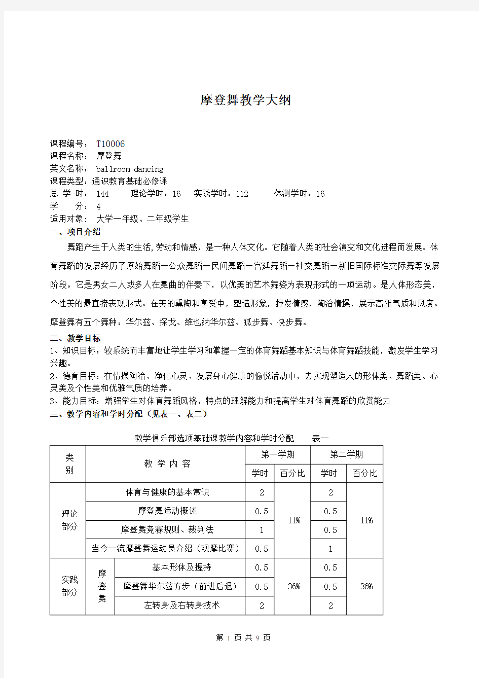 摩登舞教学大纲