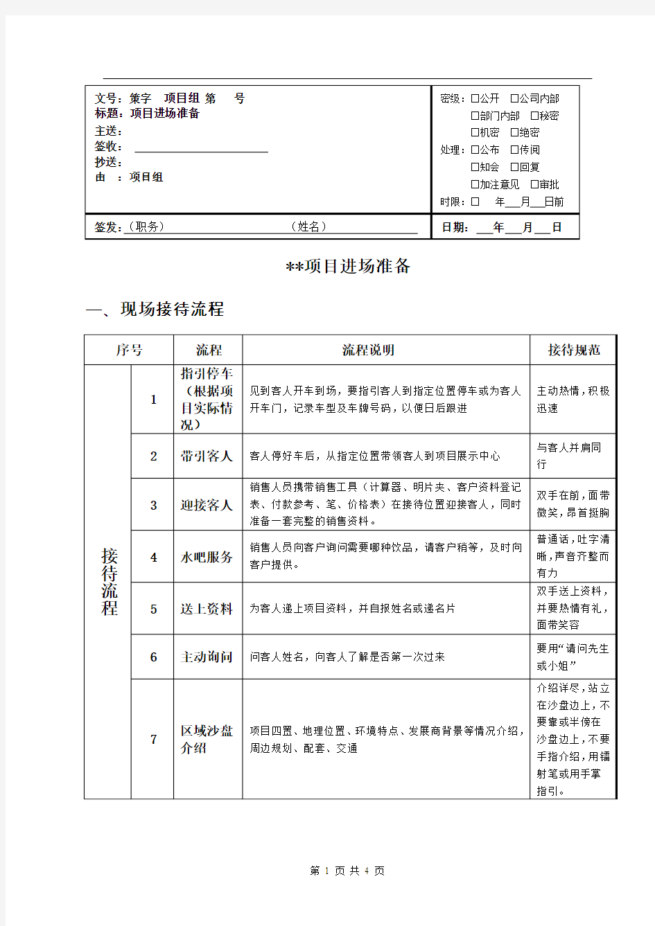 现场客户接待流程