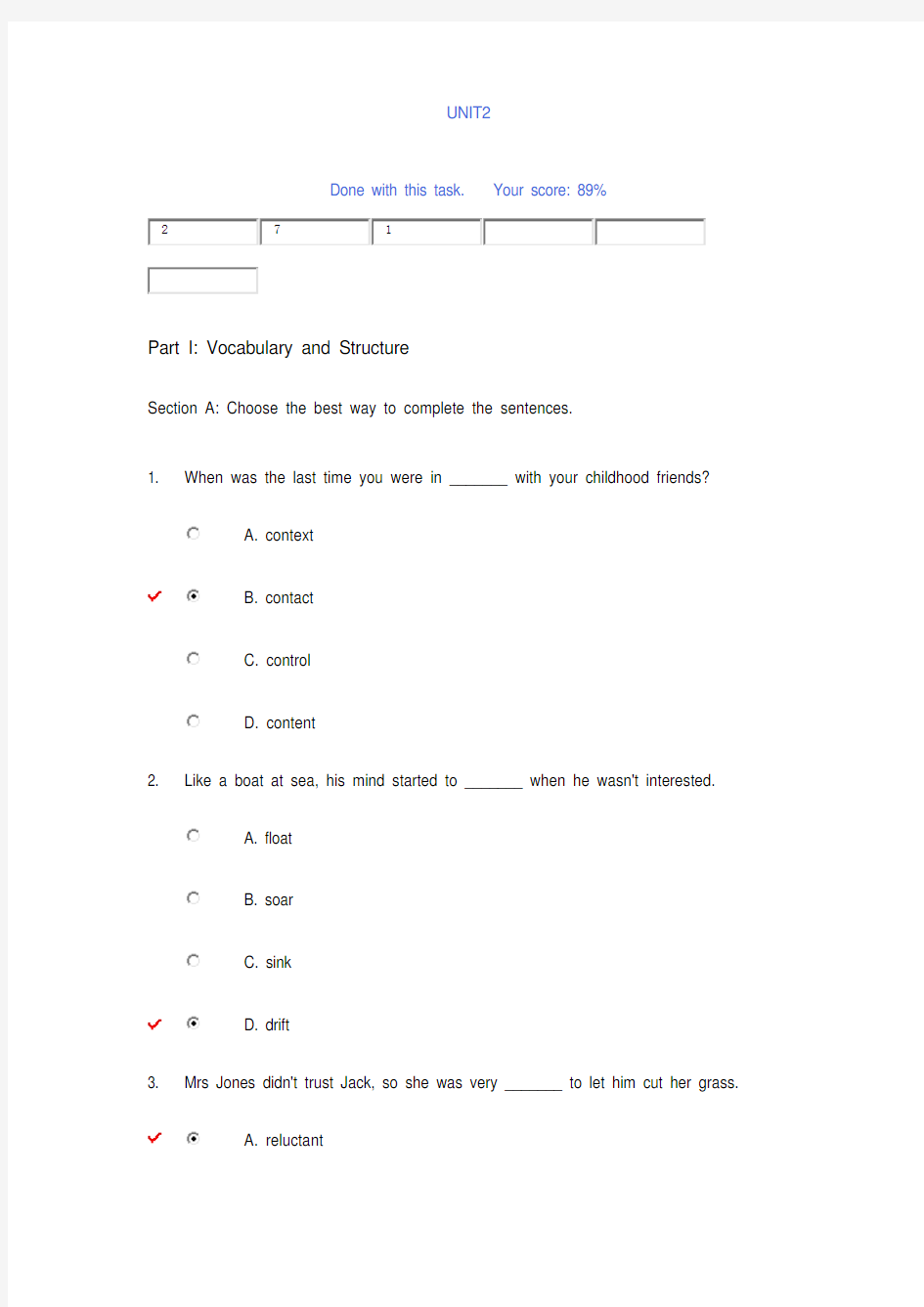 新标准大学英语综合教程3unit_test答案unit2