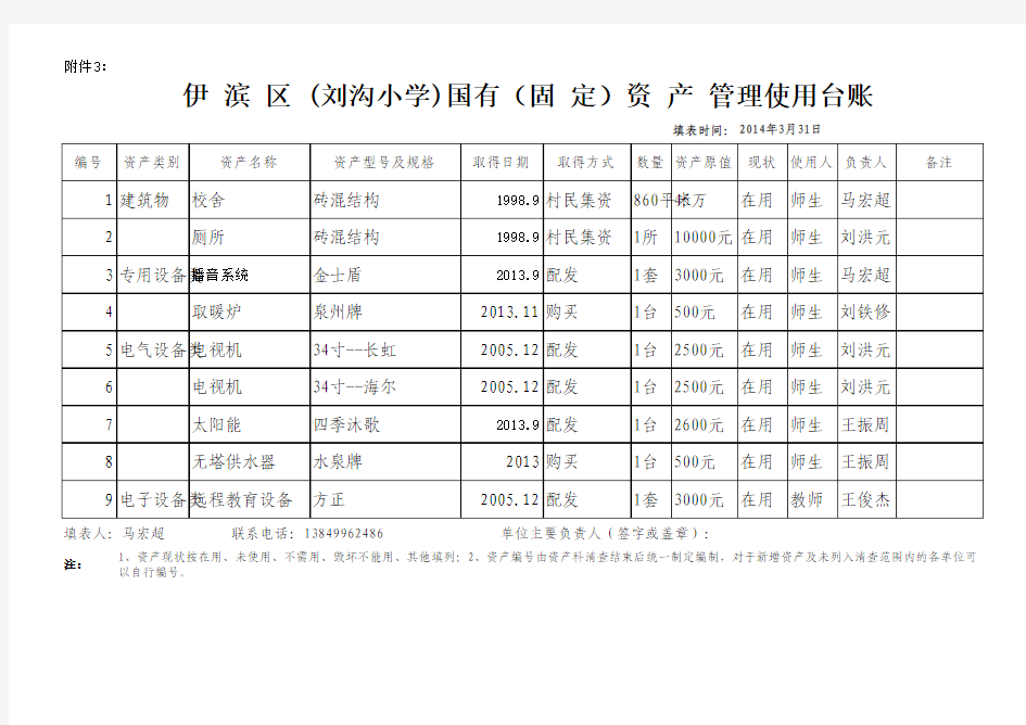 小学国有资产台账