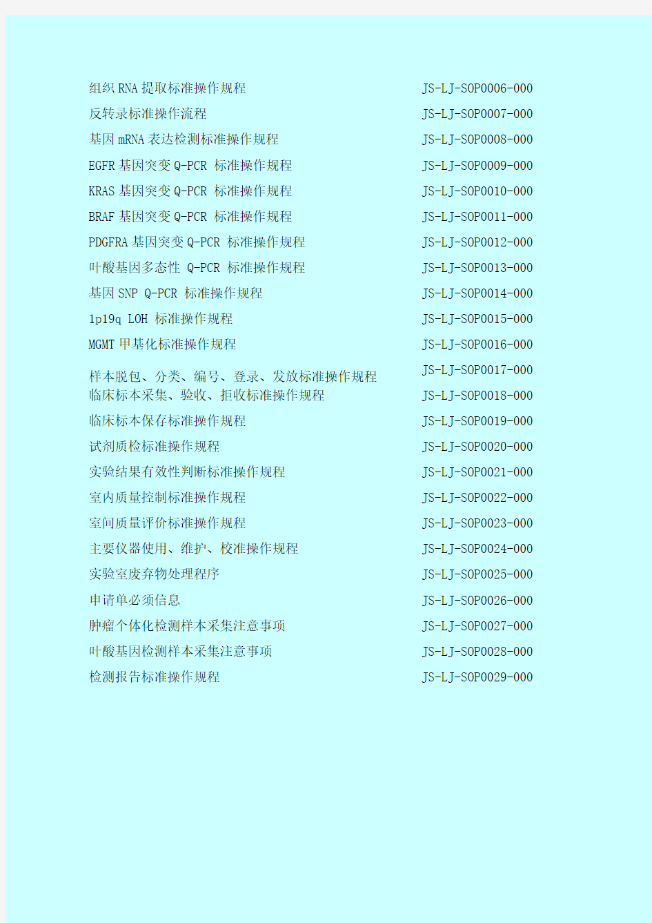 2016年临床基因扩增检验实验室质量手册