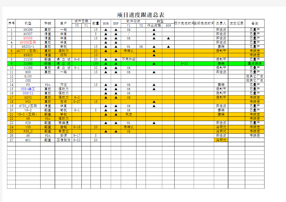 项目进度跟进总表