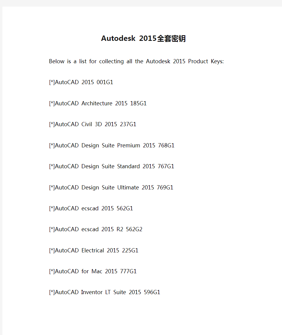 Autodesk 2015全套密钥