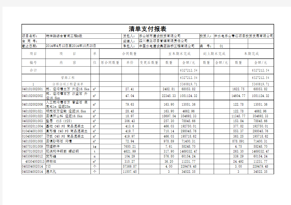 清单支付报表表三