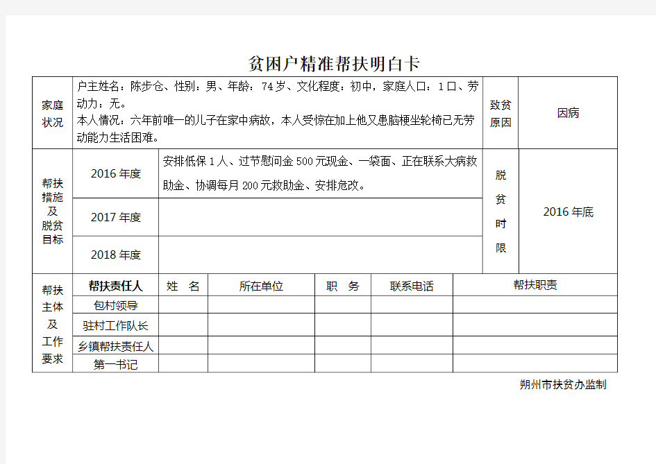 贫困户精准帮扶明白卡