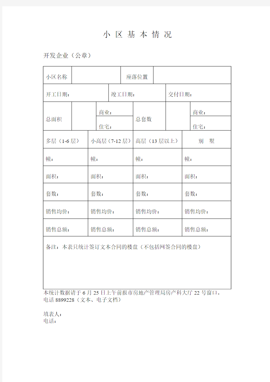 小区基本情况统计表doc