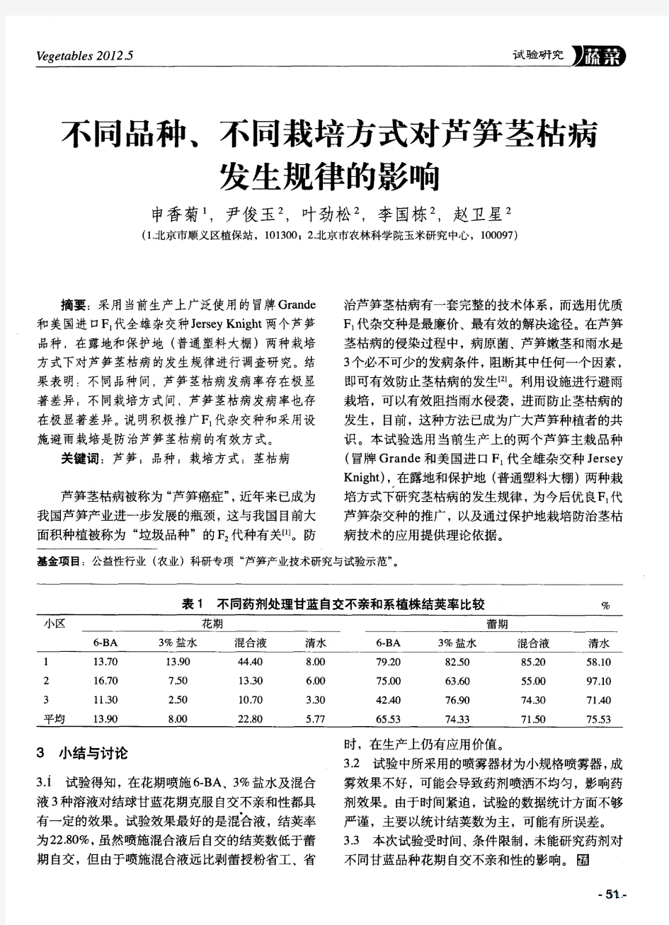 不同品种、不同栽培方式对芦笋茎枯病发生规律的影响