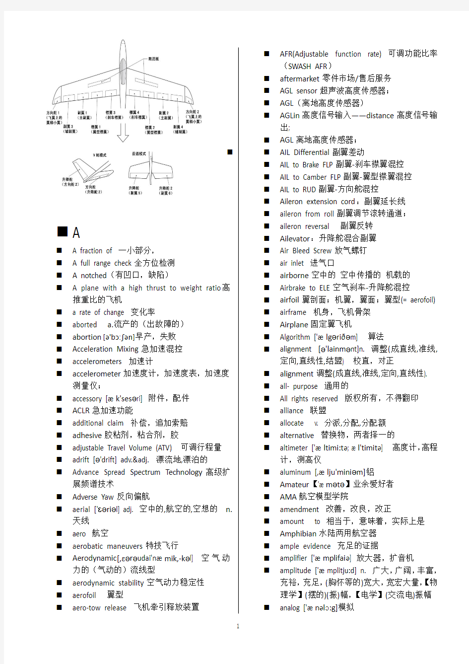 高级航空模型遥控器术语英中文对照--自己整理的