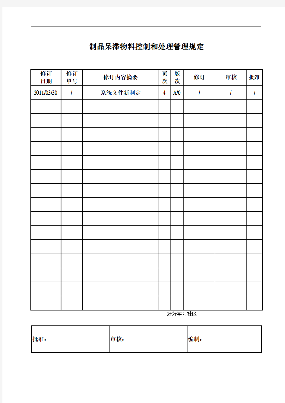 呆滞物料控制和处理管理规定