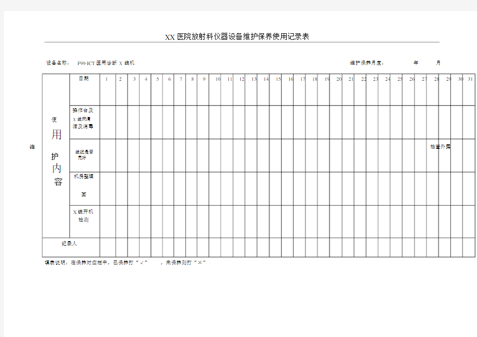 放射科设备日常维护和保养记录表-