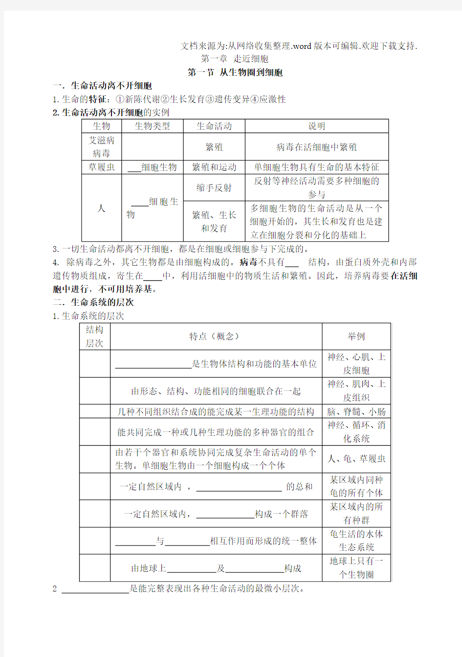 走进细胞测试题含答案