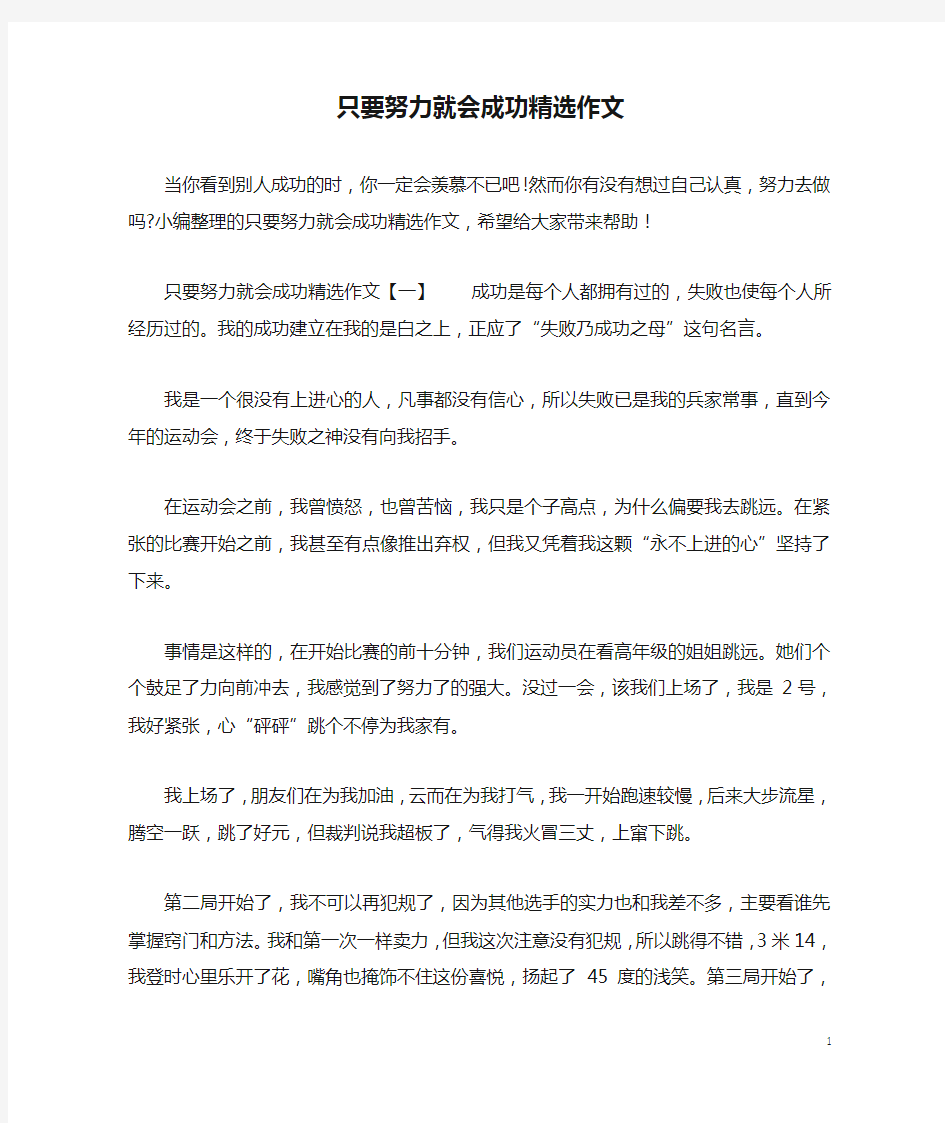 只要努力就会成功精选作文