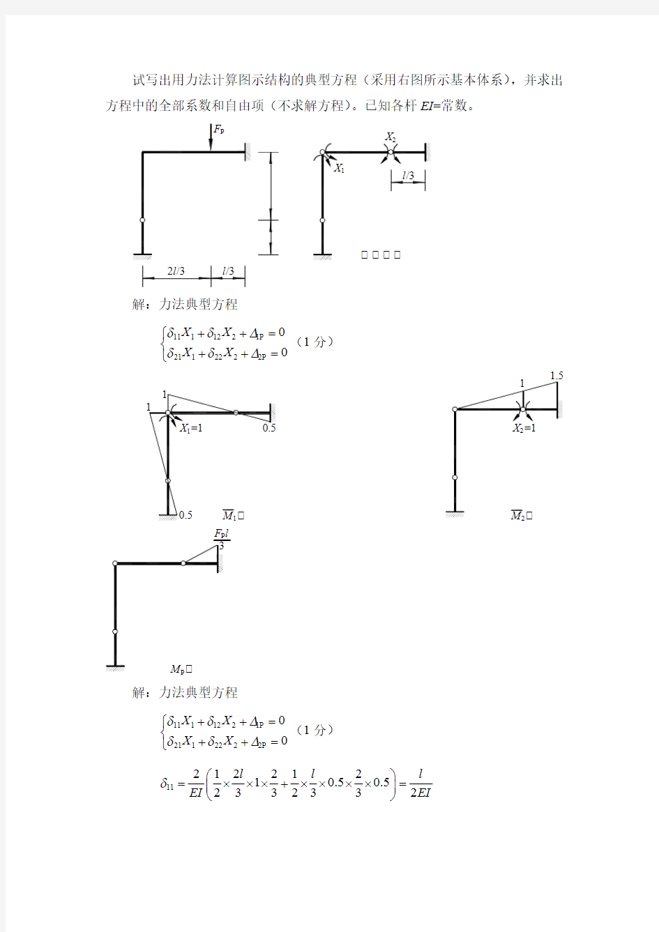 试写出用力法计算图示结构的典型方程