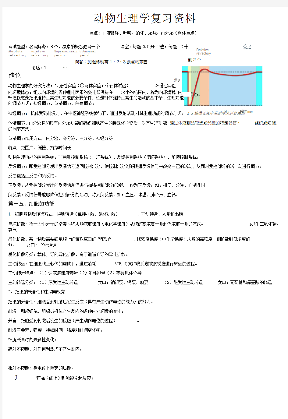 华南农业大学动物生理学复习资料(重点全)