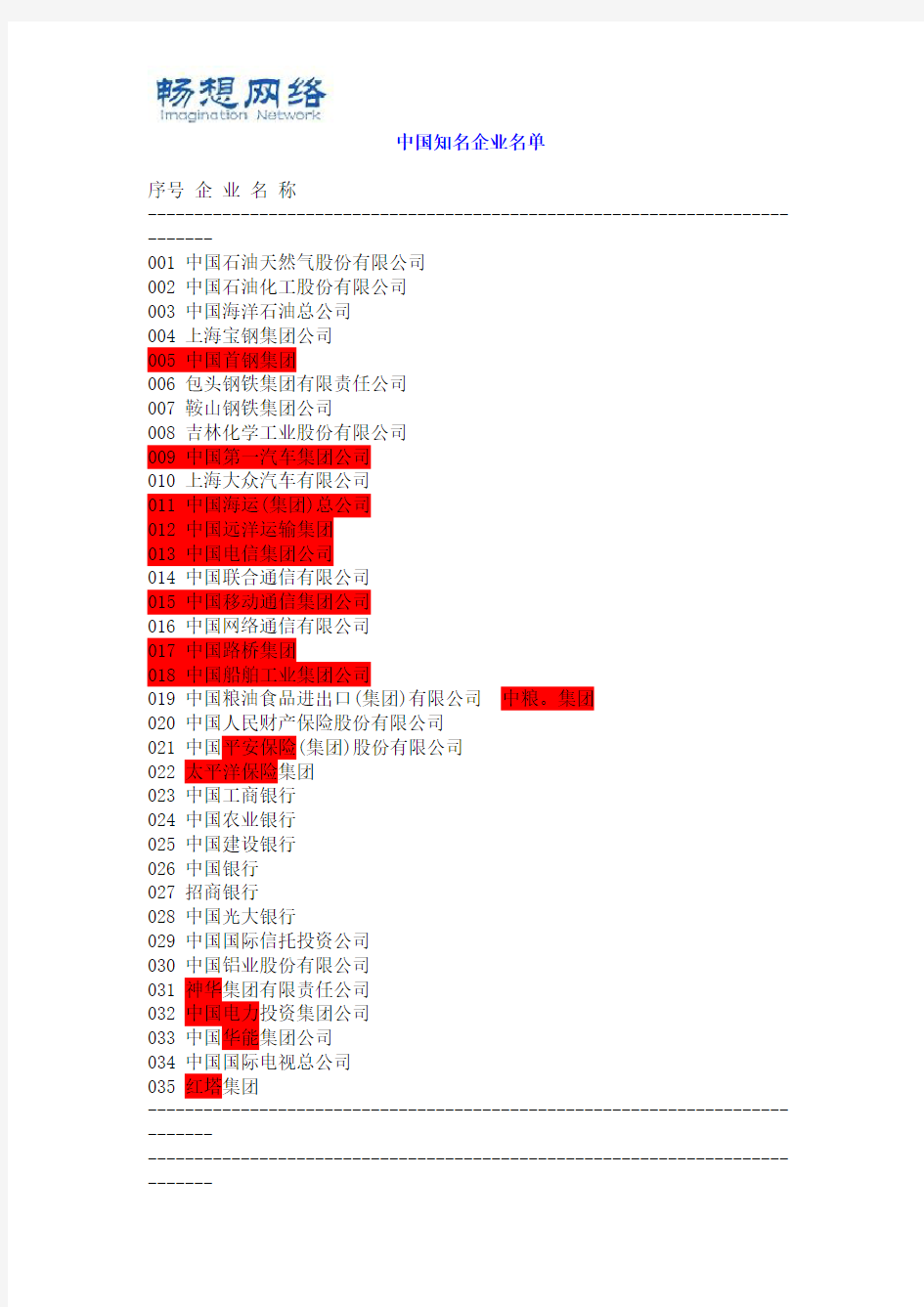 中国知名企业名单[精品文档]