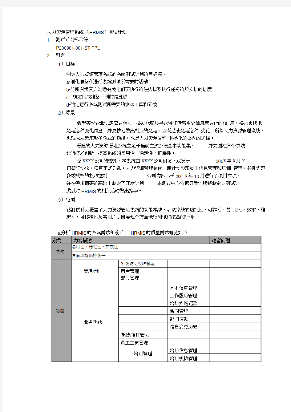 人力资源管理系统测试计划0001