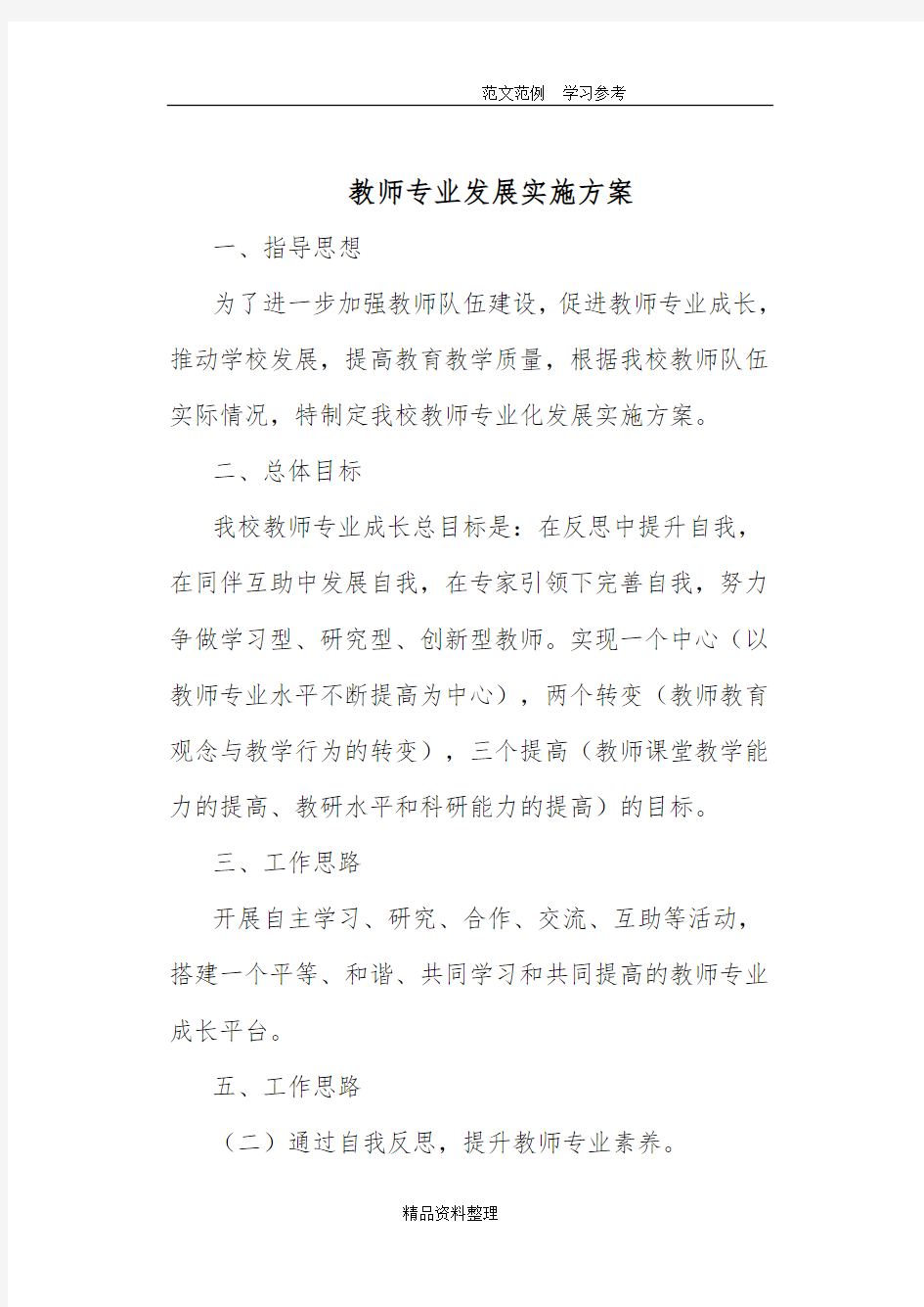 教师专业发展实施方案报告