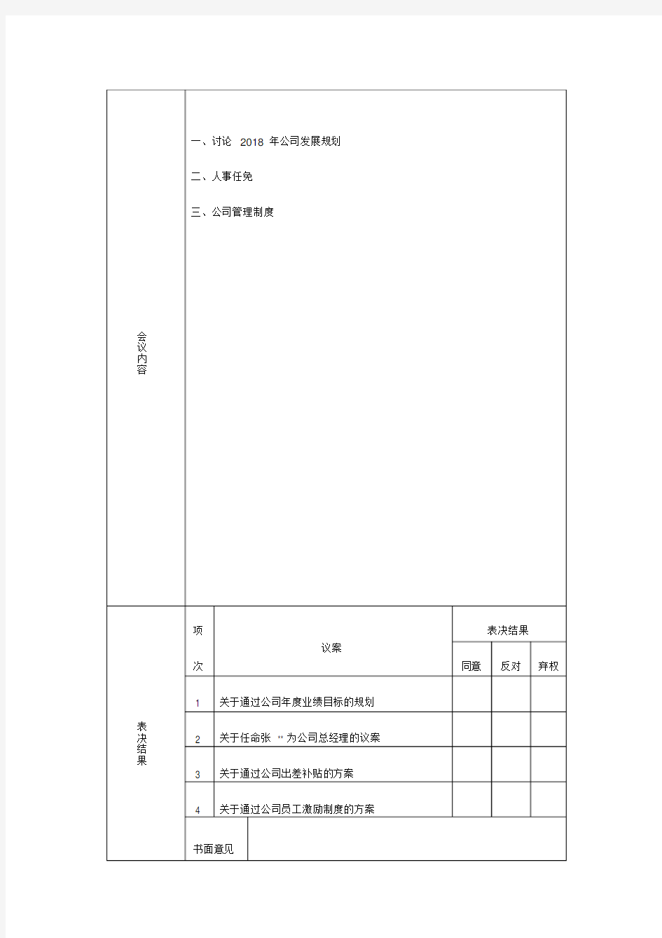 董事会会议纪要及决议模版