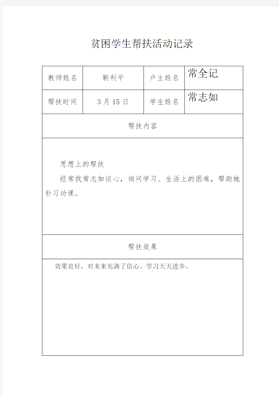 贫困学生帮扶活动记录