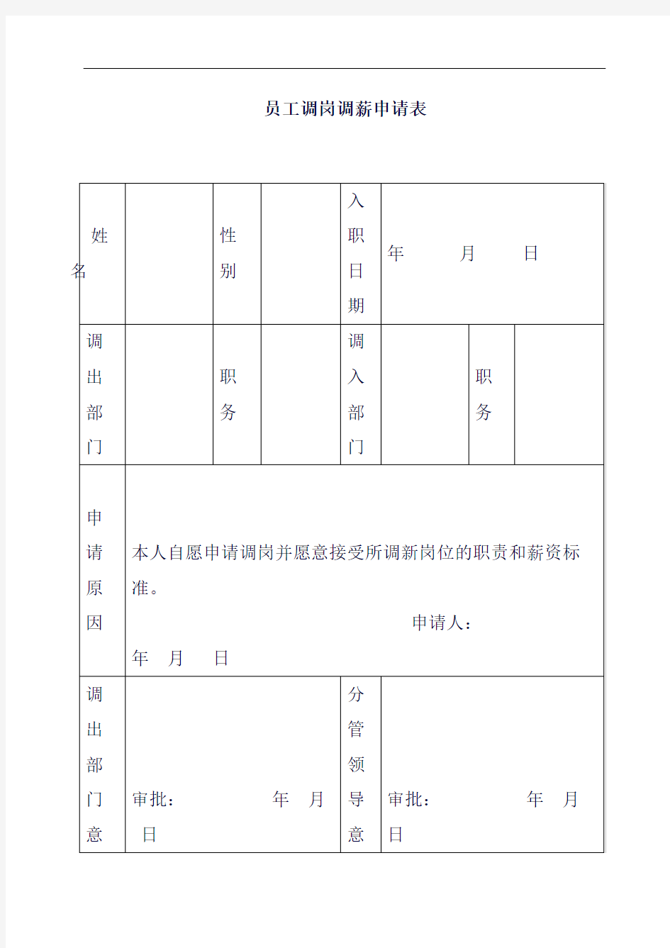 员工调岗调薪申请表