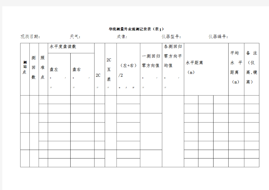 导线测量记录及计算表