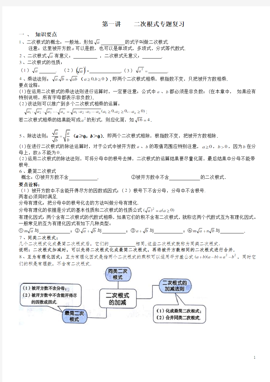 2020年八年级下册数学培优第一讲 二次根式专题