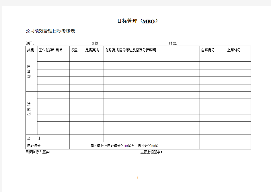 【目标管理法考核】公司目标考核方案