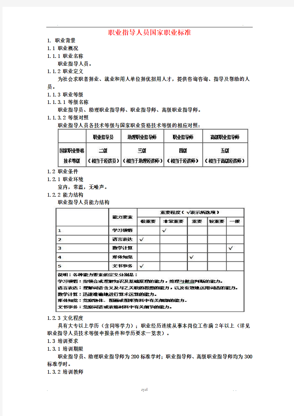 职业指导人员国家职业标准