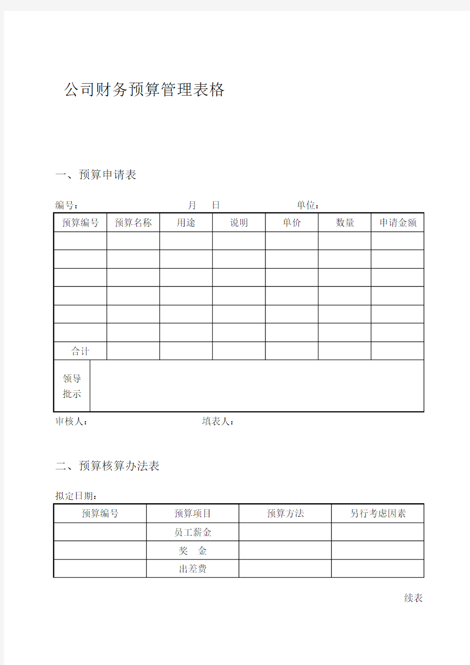 公司财务预算管理表格[整理版]