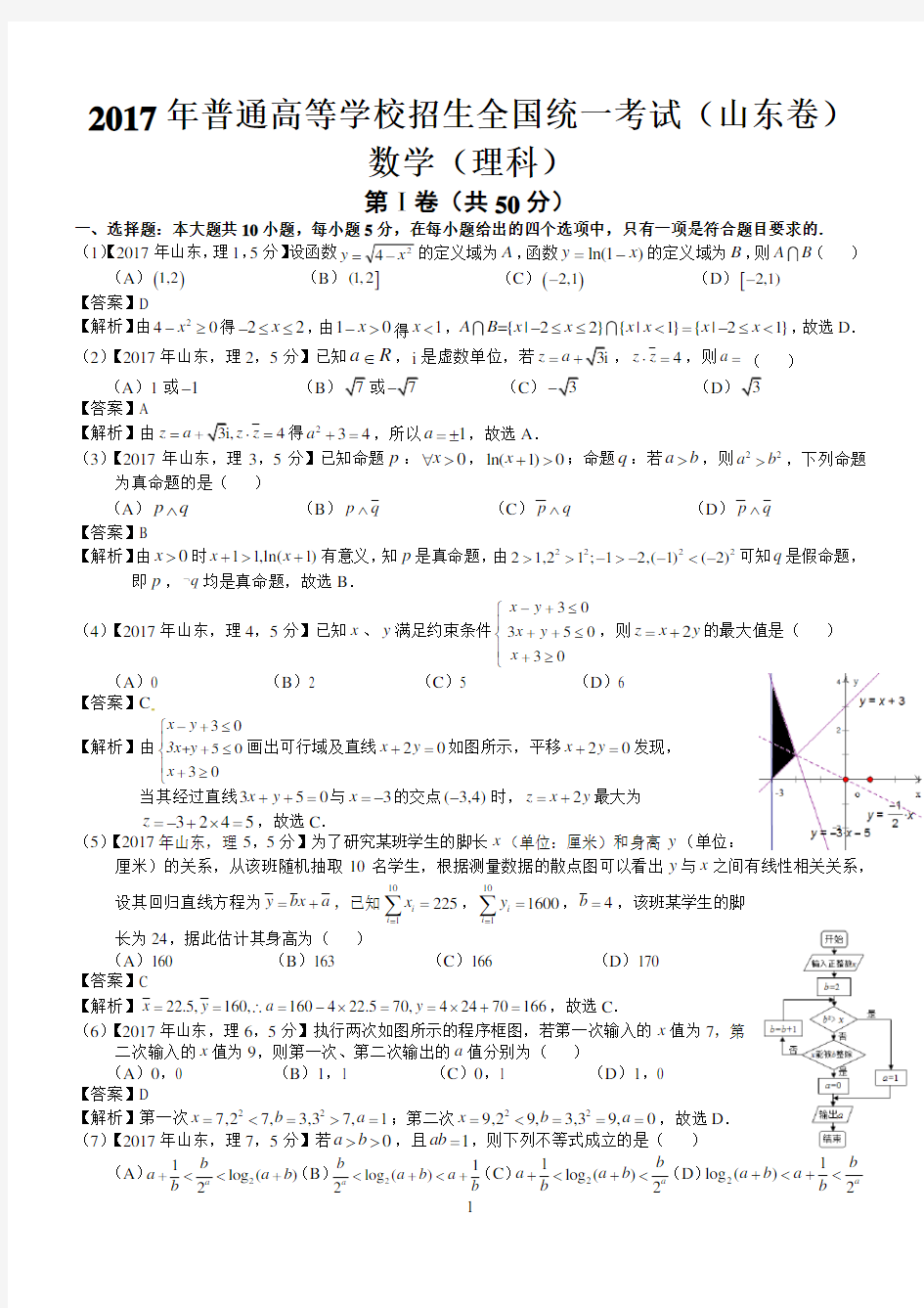 2017年高考山东理科数学试题及答案(word解析版)