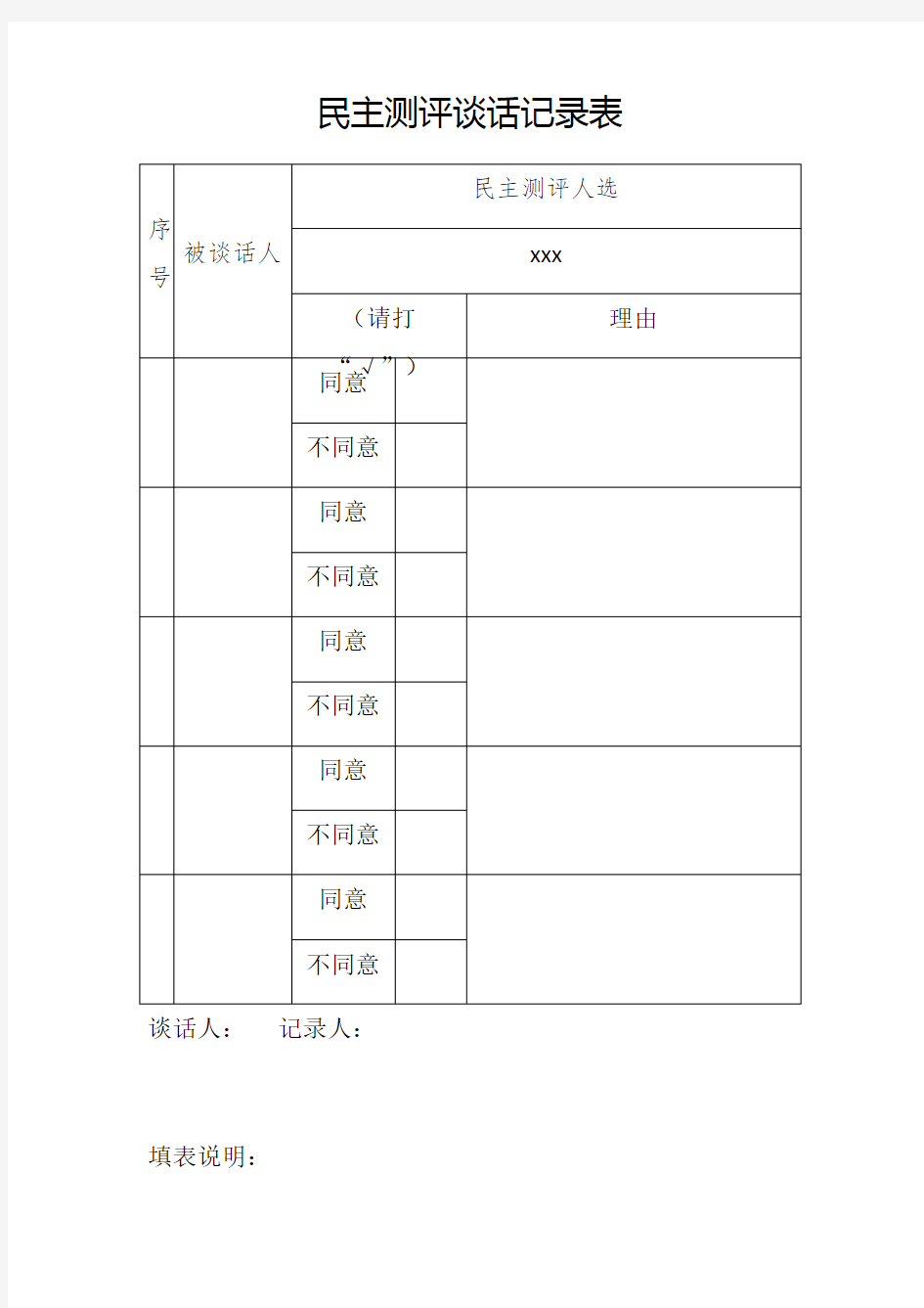 民主测评谈话记录表