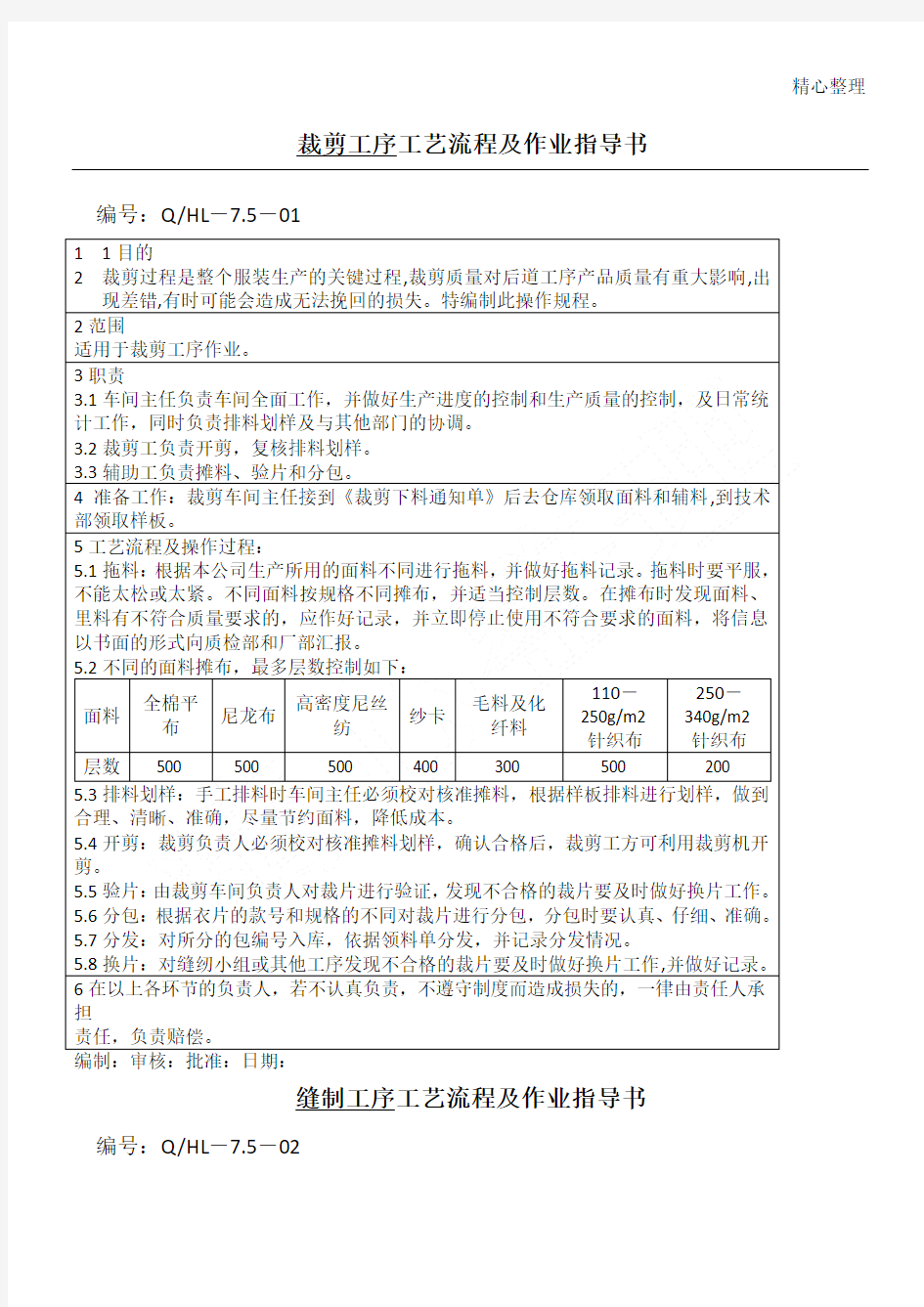 服装厂工艺操作规范及作业指导手册