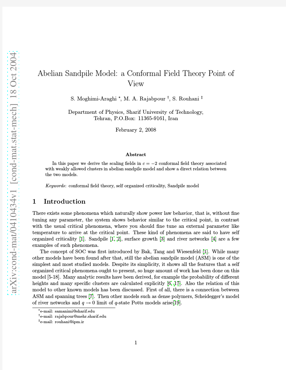 Abelian Sandpile Model a Conformal Field Theory Point of View