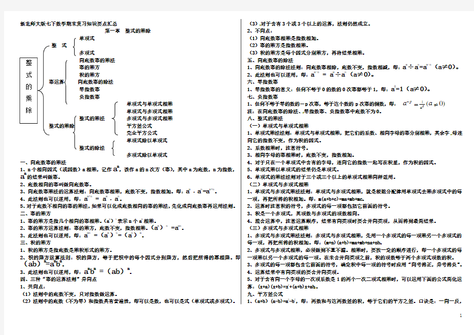 新北师大版七下数学期末复习知识要点汇总