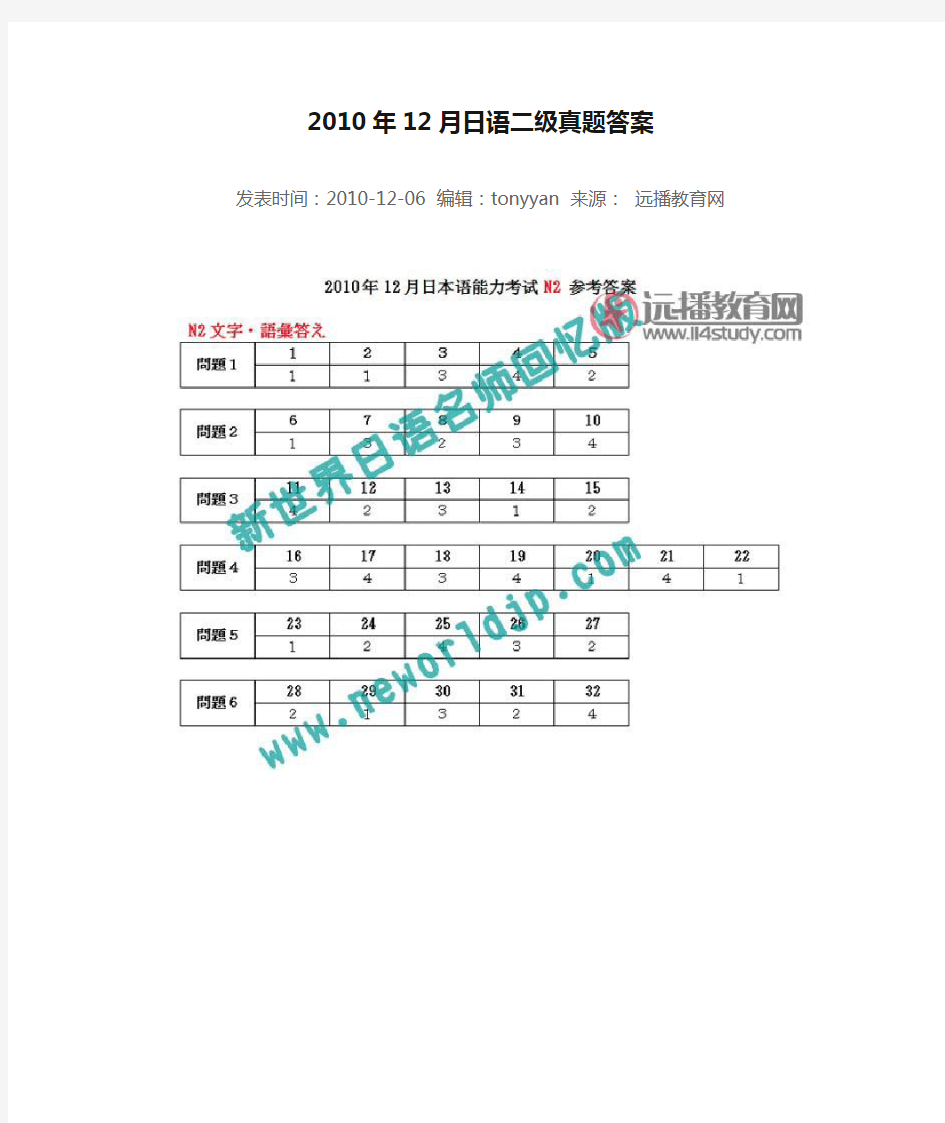 2010年12月日语二级真题答案