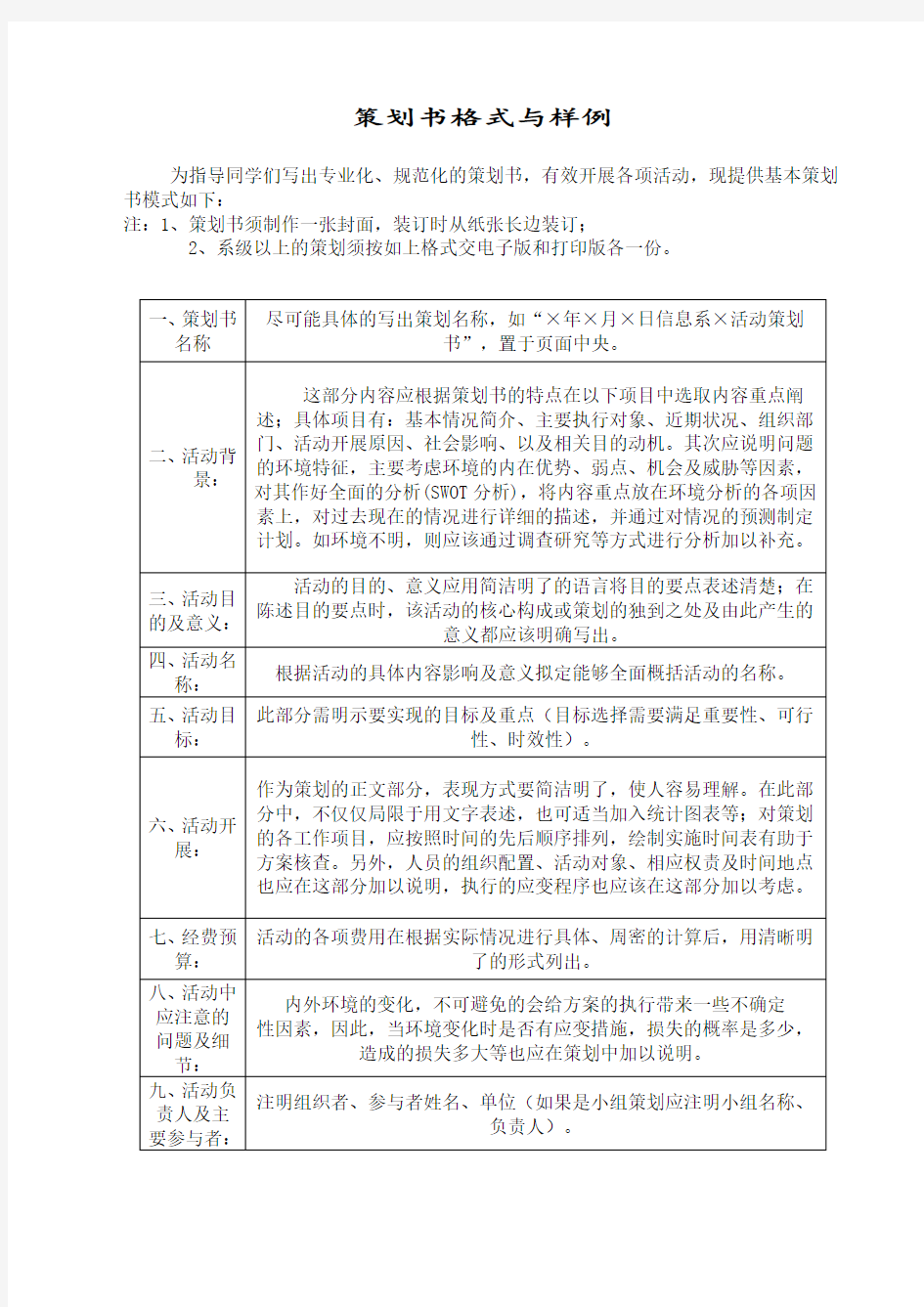 大学活动策划书格式Word模板